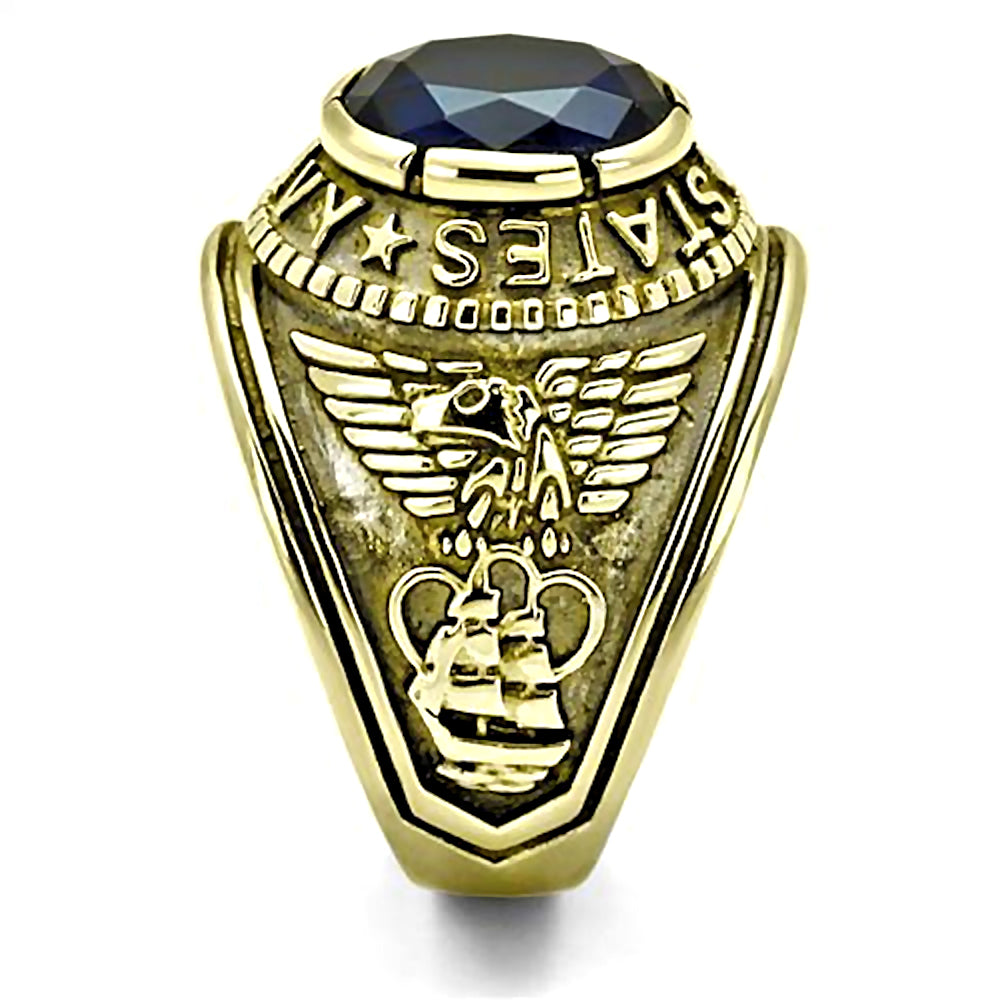 Men's Air Force Stainless Steel Ring Blue Stone Inlay Vintage Golden  Military Band Polished Size 7-11 - Walmart.com